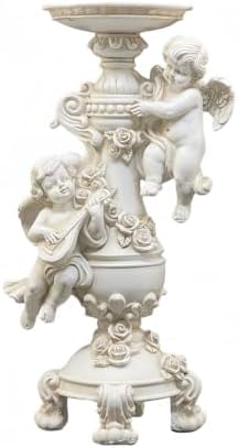 Cherub Candle Holder Figurine White Resin Elegant Home by BigStoneArt