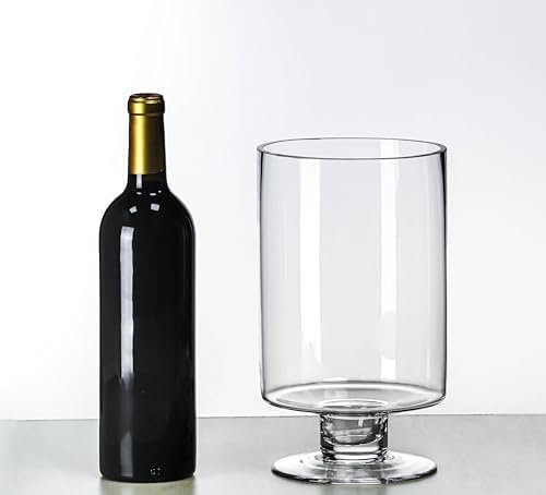CYS EXCEL Glass Hurricane Pillar Candle Holder (H:10" W:6") | Multiple Size Choices Short Stem Candle Centerpieces | Stemmed Glass Cylinder Candle Vase - Image 3