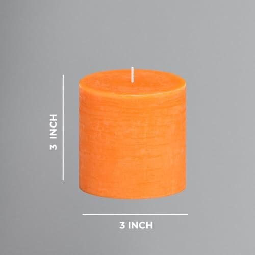 CANDWAX 3x3 Pillar Candles Set of 3 - Rustic Unscented No Drip Orange Candles for Home Decor, Parties, Centerpieces, Halloween Décor, Thanksgiving - Image 3