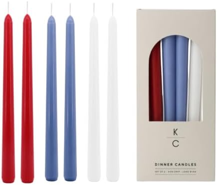 Kandle & Co Red White & Blue Dinner Candles, 10 Inch Taper Candles Set of 6 – Non-Drip, Long-Burning, Unscented Patriotic Candlesticks for 4th of July, Memorial Day, 250th Anniversary & Veterans Day by K%7CCKandleCo