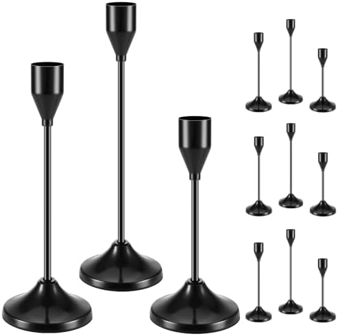 12PCS Brass Candlestick Holders, Black Metal Taper Candle Holders by Ovveroche