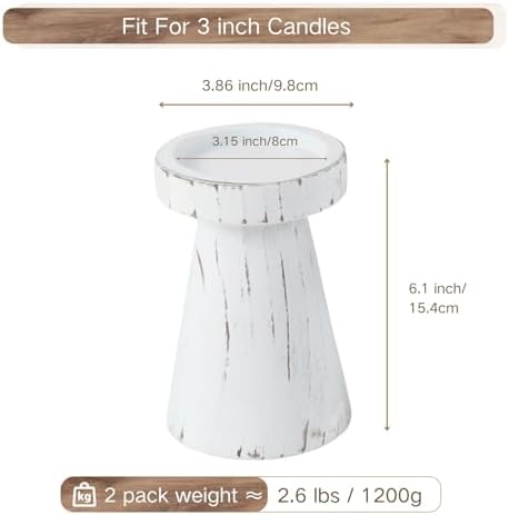 Set of 2 Rustic White Wood Candle Holders for Pillar Candles - Image 2