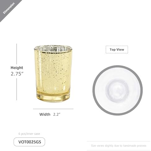 WGV Gold Speckled Tea Light Votive Candle Holder 2.2x2.75, Small Tiny Utility Cylinder Mercury Glass Vase, Home Accent Decor, 24 Pieces - Image 2