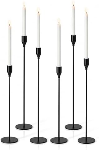 Upgraded Chrome Taper Candle Holders Set of 6 - Modern Matte Black Candlesticks (9/11/13 Inch), Weighted & Rust-Proof Metal Candle Stand for Fireplace Table Centerpiece by Unknown