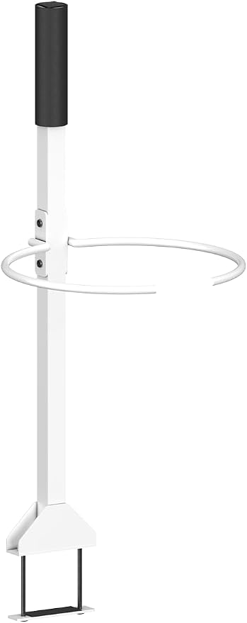 Koutemie Zero Turn Mower Handle, 5 Gallon Bucket Holder Mount with Clamp for Lawn Mower Bar, Zero Turn Bucket Holder Handle Kit Accessories for Outdoor Garden Yard Trash Cleaning Grabber Tool, White
