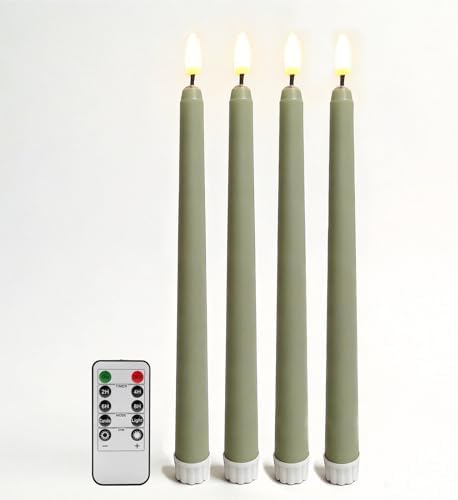 Sage Green Flameless Taper Candles with Remote Timer Set of 4 by Ni-JASW