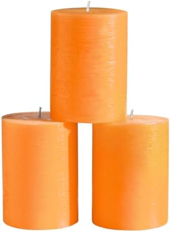 CANDWAX 3x4 inch Pillar Candles Set of 3 – Unscented Dripless Rustic Orange Candles for Fall Events, Halloween Decor, Thanksgiving Centerpieces, Wedding Décor by CANDWAX