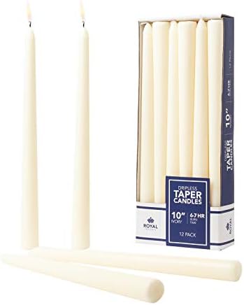 Royal Imports Unscented Taper Candles, Elegant Premium Quality, Dripless & Smokeless, Hand-Dipped Dinner Candles for Wedding, Holiday, Home Decor - 7 Hour Burn Time - Set of 12 (10 Inch, Ivory) by RoyalImports