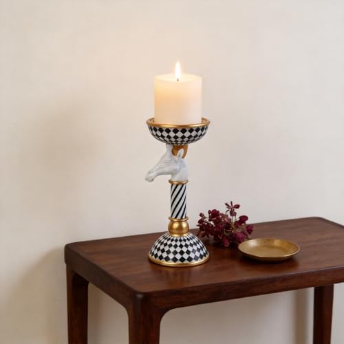 Checkered Animal Candle Holders, Resin Black White Checkered Tiger Head Candlestick Holders, Cute Black-and-White Pillar Candle Stand Home Decorations (Giraffe) - Image 2