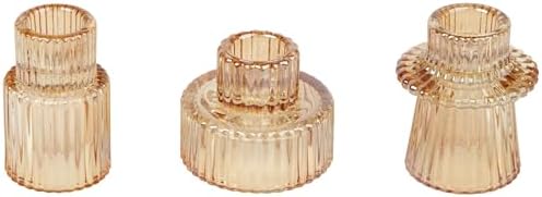 Vixdonos Taper Glass Candlestick Holders Tealight Candle Holders for Table Centerpieces, Wedding Decor and Dinner Party (3 Pcs, Gold) by Vixdonos