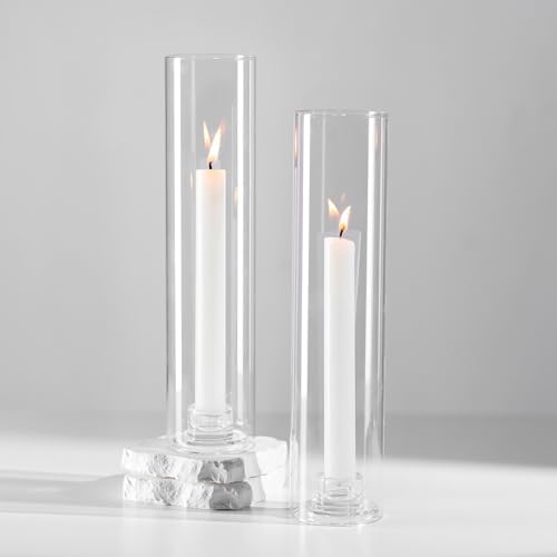 Hewory Hurricane Glass Candlestick Holders : 2 Pcs Clear Taper Candle Holders for Candlesticks - Hurricane Glass Candle Stick Candle Holders Bulk for Table Centerpiece Wedding Christmas Home Decor by Hewory