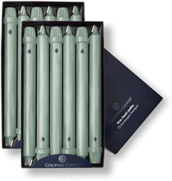 Colonial Candle Unscented Taper Candle, Classic Collection, Colonial Classic Green, 10 In, Pack of 12 - Up to 8 Hours Burn by ColonialCandle