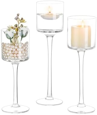 Tall Glass Candle Holder: Long Stem Candle Stand 3 Pcs by CreatedforWeddingsandHome