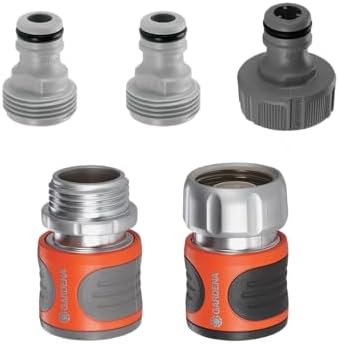 GARDENA (18271) 5-Piece Premium Metal Quick Connect Hose Fittings: Hose Quick Connect Kit for 5/8 Inch or 1/2 Inch Hose - Quickly Connect Garden Hoses, Sprinklers, Spray Nozzles, and Accessories. by Unknown