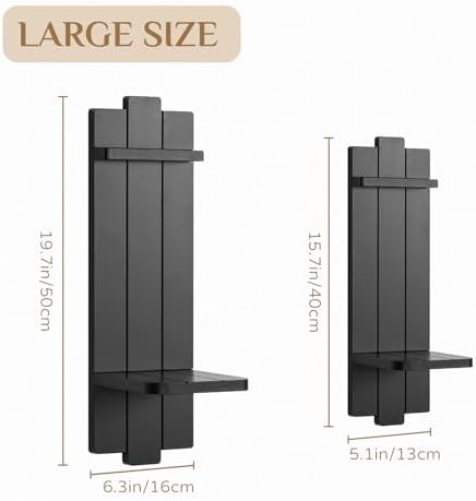 Large Black Wood Wall Candle Sconces: 19.7" Floating Shelf Design - Image 3