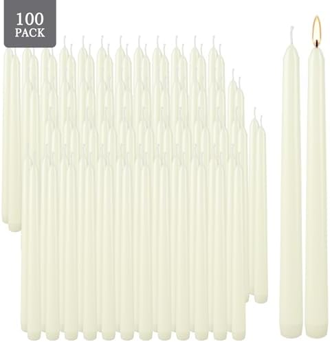 100-Pack Ivory Taper Candles - 10 Inch Dinner Candles with 8-Hour Burn Time, Smokeless & Dripless for Wedding, Party, Home Décor | Unscented Household Candles for Candlesticks & Centerpieces - Image 2