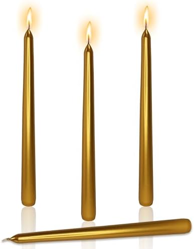 10 Inch Gold Taper Candles 4 Pack, Shiny Crimson Dinner Candles for Standard Holders, Unscented Soy Wax Long Stick Candles for Christmas Winter Wedding Holiday Table Decoration - Image 2