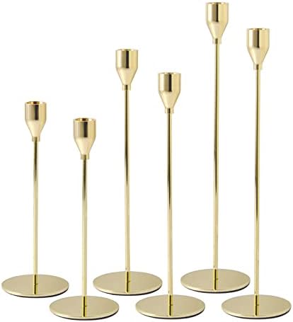 6Pcs Lemon Gold Candlestick Holders, Tall Taper Candelabra Stands fits 3/4 inch Thick Pillar Candle Stick, Elegant Decor Set for Table Centerpiece, Floor, Fireplace as Date, Festival, Fitting. by YZGJM