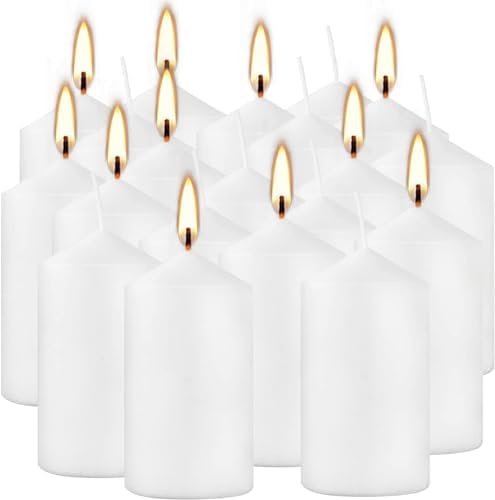 Howemon 20 Pcs Bulk Long Burning Wax Pillar Candles 2" x 4" Dripless Unscented Smokeless for Wedding Party Spa Lantern Fireplace Home(White) by Howemon