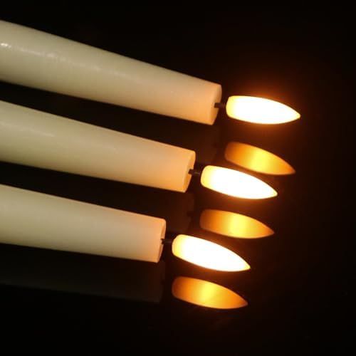 GenSwin Flameless Taper Candles with Remote, Ivory LED Taper Candles Battery Operated, Real Wax Flameless Candlesticks with 3D Wick for Home Halloween Christmas Decor(Set of 6, 0.78” x 9.84”) - Image 5