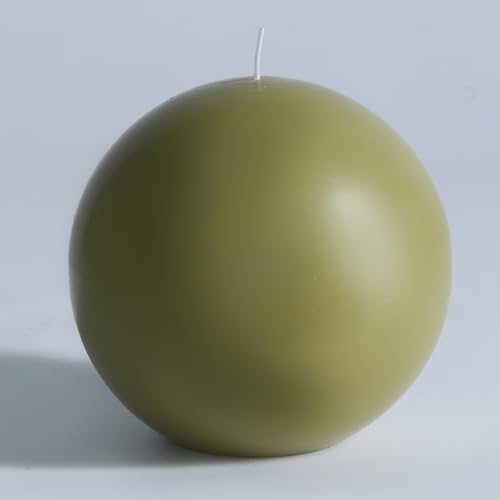 MOZEAL Hand-Poured, 6 Inch Olive Green Large Round Ball Candles - Elegant Olive Green Round Pillar Candles, Dripless, Unscented, Smokeless, Ideal for Autumn Gatherings. by MOZEAL