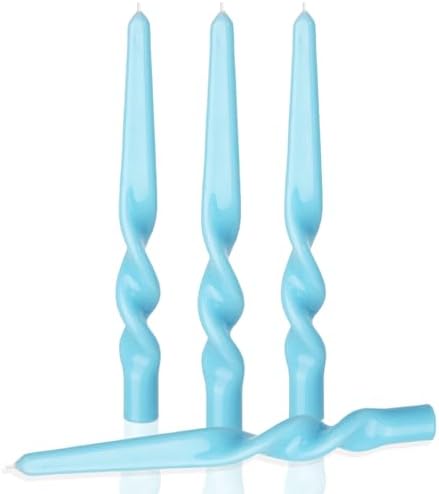 MAITREYA Blue Candles Stick Taper Spiral Twisted Candles - Set of 4 for Decoration Weddings Party Church - Unscented Dripless, 10inch (Baby Blue) by MAITREYA