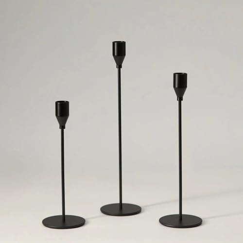 Upgraded Chrome Taper Candle Holders Set of 3 - Modern Matte Black Candlesticks (9/11/13 Inch), Weighted & Rust-Proof Metal Candle Stand for Fireplace Table Centerpiece by Unknown