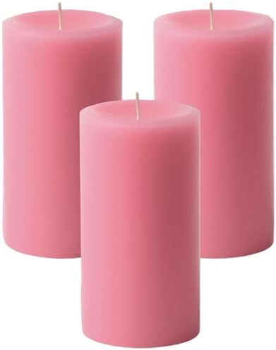Mister Candle Dripless Unscented Pillar Candles, Set of 3 Hand Poured Pink Pillar Candles, Solid Color Non-Scented Candles for Home Decor, Premium Wax, 80 Hr Burn Time, 3x6 Inch by MisterCandle