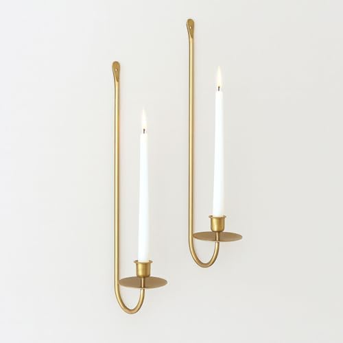 Wall Candle Holders Set of 2 Handcrafted Wrought Iron Sconces with Gold Finish, Easy to Install Modern Candle Holders for Living Room, Bedroom, Hallway, Wedding or Holiday Decor by REMENNA