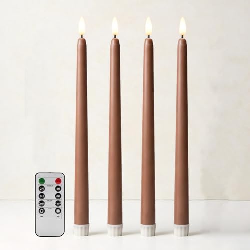 Brown Fall Flameless Taper Candles with Remote Timer Set of 4 by Ni-JASW