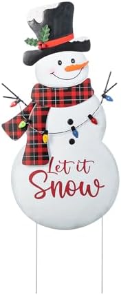 Glitzhome Lighted Metal Christmas Snowman Yard Stake with Colorful Strawberry Bulbs, 36" H Let it Snow Outdoor Decor, Iron Snowman Sign for Holiday Lawn & Garden​​ by Glitzhome
