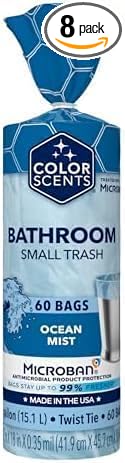 Color Scents Trash Bags 4 Gallon Ocean Mist | Twist Tie Closure | Light Blue | With Microban Technology | 60 Bags, Pack of 8