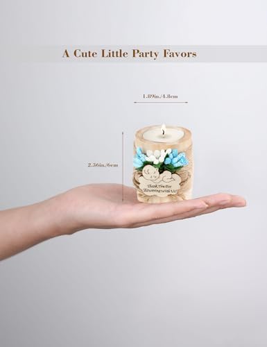 Ju's Favors Wooden Candle Holders (Set of 10), Baby Shower Favors, Boy Christening Favors, Baby Christening Party Favors for Guests.(Light brown-blue) - Image 4