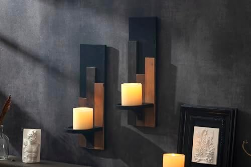 Wood Rustic Candle Sconces, Set of 2 Wall-Mounted Pillar Candle Holders, Antique Classical Wooden Candleholder for Farmhouse, Fireplace, Living Room, Bedroom, Rustic Home Decor - Image 4