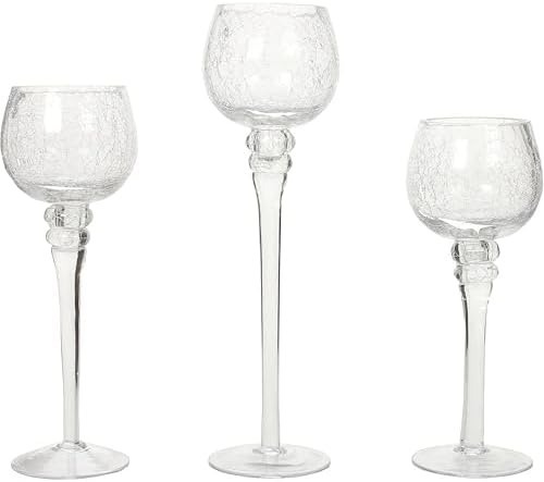 Hosley Set of 3 Crackle Clear Glass Tealight Holders -12 Inch, 10 Inch, 9 Inch Ideal for Weddings Special Events Parties by HOSLEY