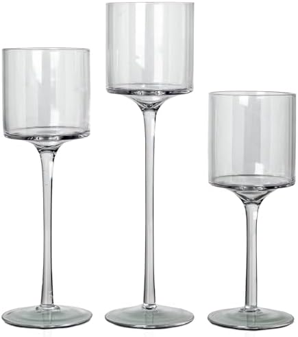 Glass Candleholders Tea Light Candle Holders Clear Wedding Weddings Hurricane Tall Elegant Ideal for Dining Party Home Decor Parties Table Settings Gifts Different Sizes (1 Set Large Clear) - Image 4