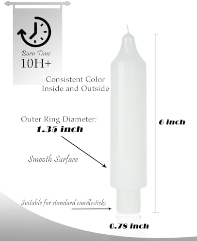 White Short Taper Candles 6 inch Candle Sticks Unscented Dinner Candle Dripless for Home Decor,Christmas Table Decor，Weddings Festive Party Women Gifts，Set of 4 - Image 5