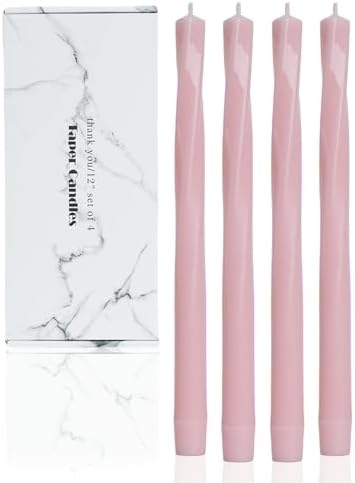 Pink Tall Taper Candles Candlestick Spiral Taper Candles Unscented Christmas Party Gift Winter Holiday Dinner Table Decorations,12 inch,Set of 4,G by LPUSA