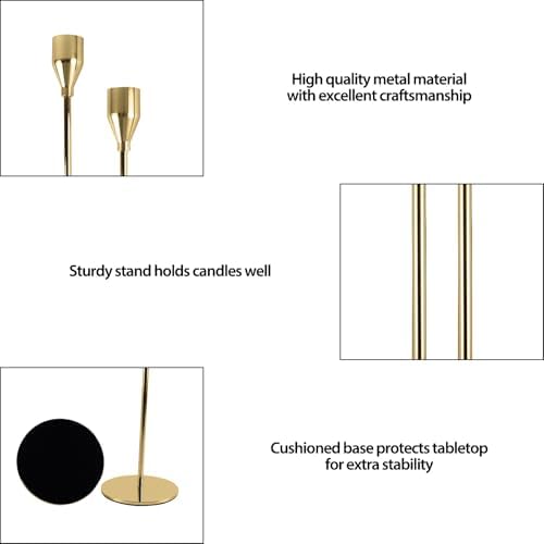 Gold Candle Holders Set of 6, Metal Taper Candle Holders, Tall Gold Candlestick Holders, Fits 2.2cm Thick Candle&Led Candles, for Table Centerpiece, Mantels, Weddings, Dining, Party - Image 4