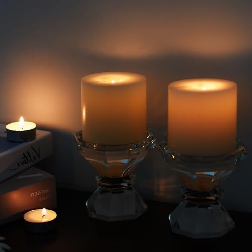 Crystal Candle Holders, Pillar Candlestick Set of 2, Modern Elegant Tall Crystal Candlesticks for Wedding Centerpieces, Christmas, Dining Table, Home, Party Decor - Image 5