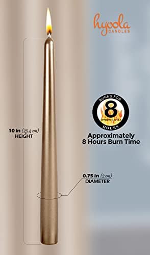 Hyoola Tall Metallic Antique Gold Taper Candles - 10 Inch - Dripless - 12 Pack - 8 Hour Burn Time - Image 3