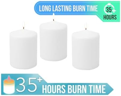 Stonebriar 3 Pack Tall 3 x 4 Inch 35 Hour Long Burning Unscented White Wax Pillar Candles - Image 5