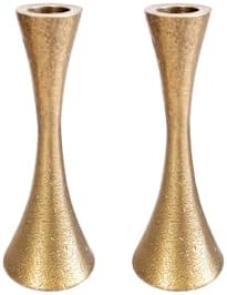 Yair Emanuel Shabbat Candle Holders Tapered Design, Brass or Silver Finish, Shabbos Candlestick Holders Judaica Wedding Gift (Antique Brass, 4.7 CNE-1) by EmanuelJudaica