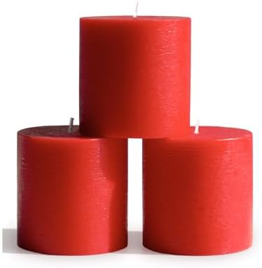 CANDWAX 3x3 Inch Red Pillar Candles Set of 3 - Unscented Smokeless Dripless Rustic Pillars - Perfect for Weddings, Centerpieces, Home Décor - Red Candles by CANDWAX