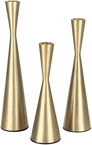 Vixdonos Brass Gold Taper Candlestick Holders Metal Candle Holders Set of 3 Table Mantel Decorative Candle Stand for Wedding, Dinning, Party,Home Decor (Gold) by Vixdonos