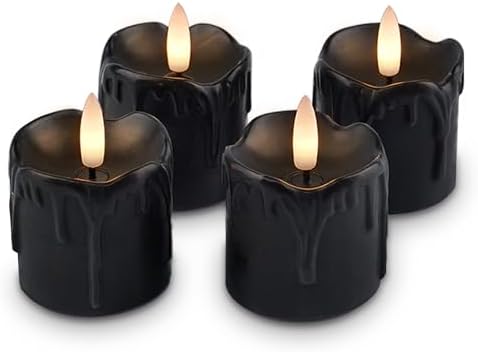 Rhytsing 2'' Black Flameless Votive Candles Real Wax Dripping Design, LED Faux Battery Operated Tealight Candles with Timer for Halloween - Set of 4 by Rhytsing