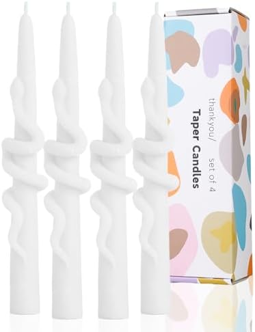 White Taper Candle Candlestick Snake Soy Candles Unscented Wedding Party Wax Unscented Dinner Candle Dripless,8 inch,Set of 4,Snake by LPUSA