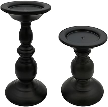 Pillar Candle Holders Stands Set of 2, Matte Black, 6.2" & 8.7" by Fuhengli