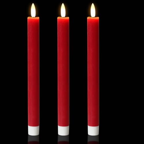 Wondise Burgundy Real Wax Flameless Taper Candles with Timer by Wondise