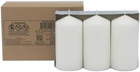 Stonebriar 3 Pack Tall 3 x 6 Inch 65 Hour Long Burning Unscented White Wax Pillar Candles - Image 2